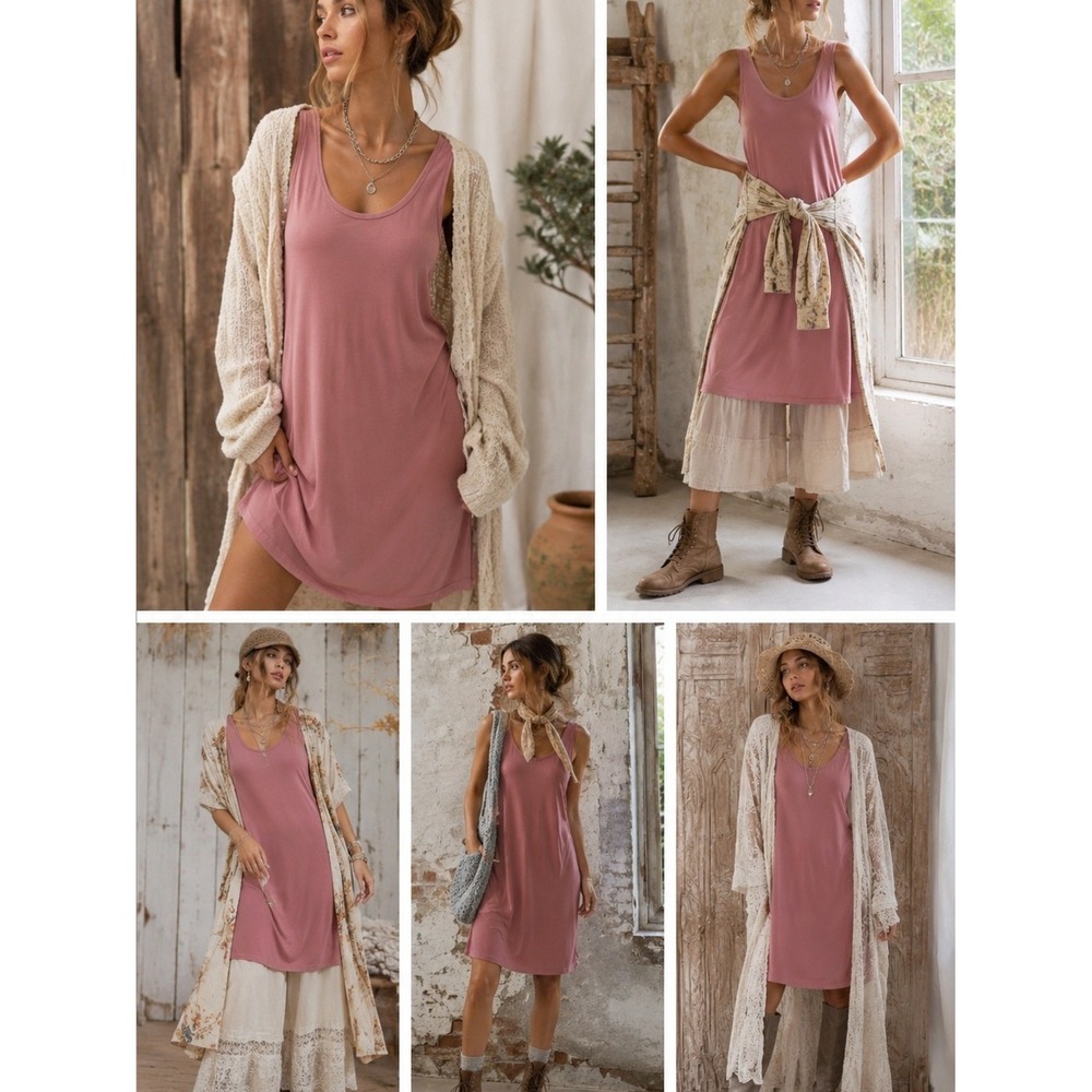 POL Dusty Pink Layering Tank Tunic Dress Sleeveless Boho Cottagecore Small